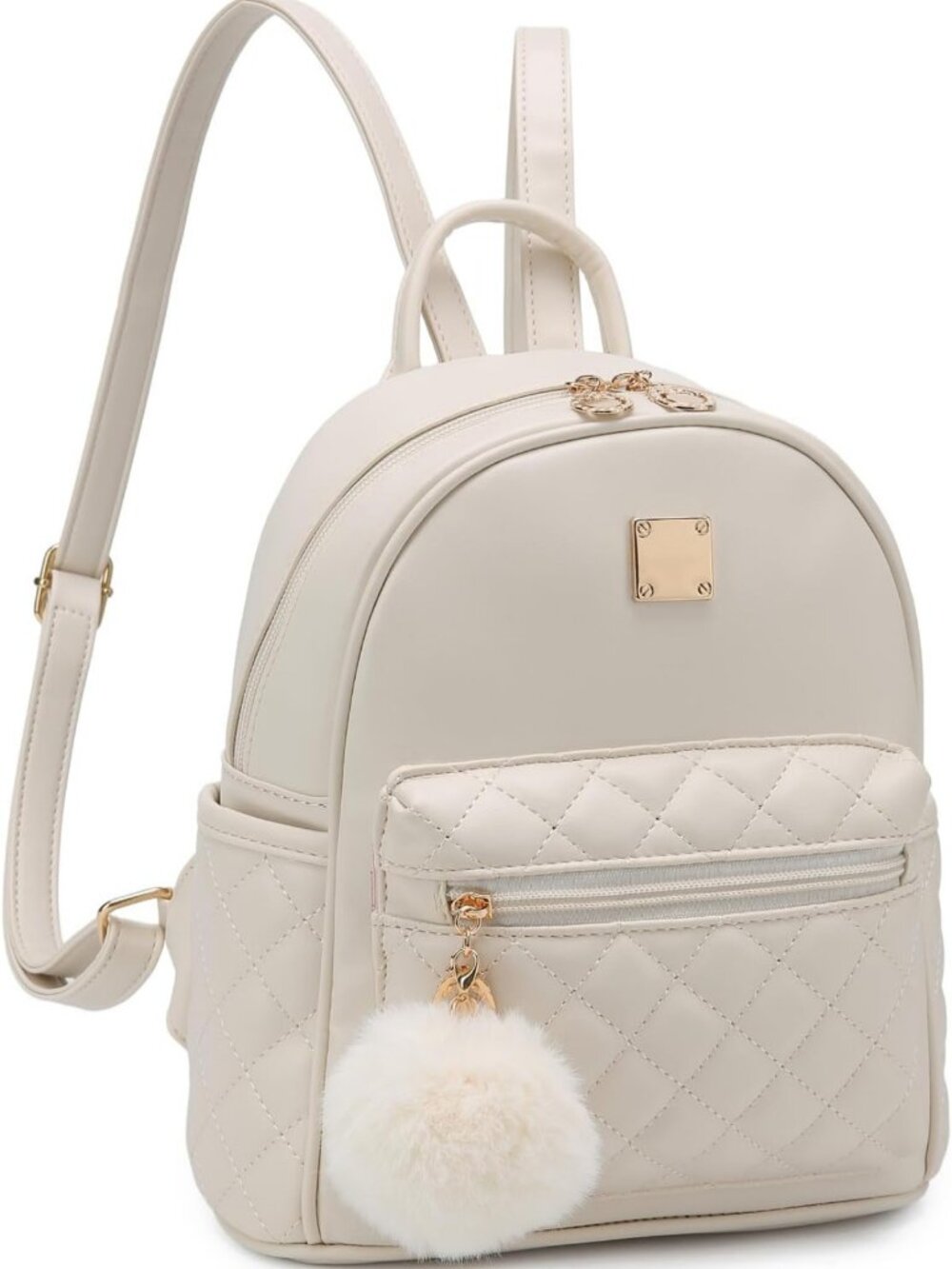 Cute Mini Backpack Purse for Girls - Small Plaid Leather Bag in Ivory